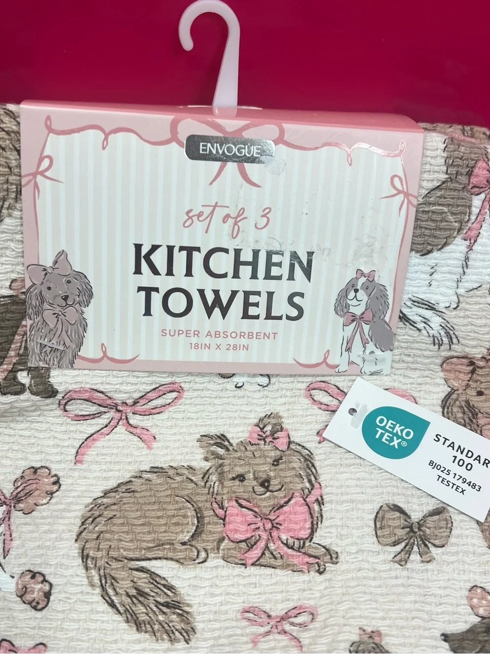 Envogue Pink & Cream Dog-Print Kitchen Towels - Set of 3